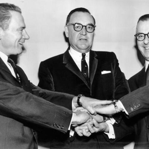 [Governor Edmund Brown with Senator Clair Engel and Attorney General Stanley Mosk]