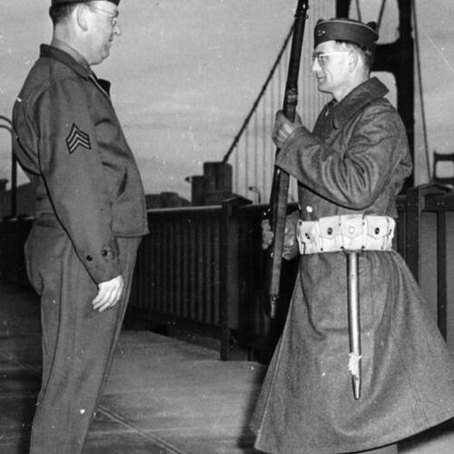 [State Guard stood watching on Golden Gate Bridge during Wold War II]