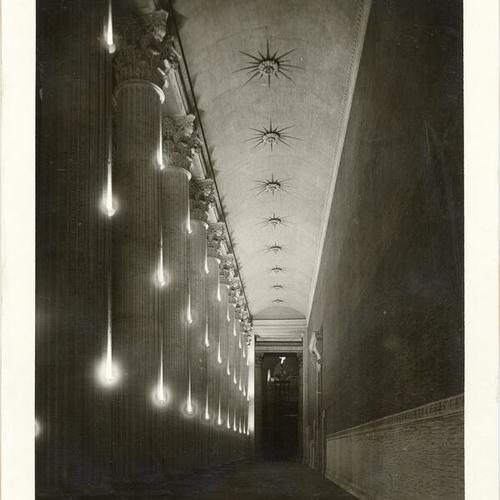 [Vestibule of Palace of Agriculture at night, Panama-Pacific International Exposition]