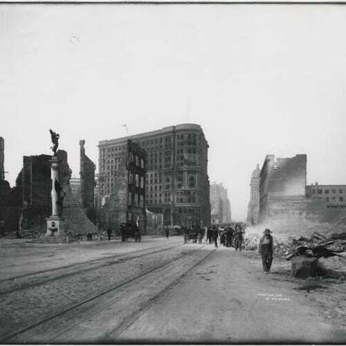 View down Market Street of the Flood Building ruins