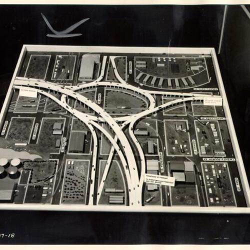 [Scale model of a proposed traffic circle at Third and Army streets]