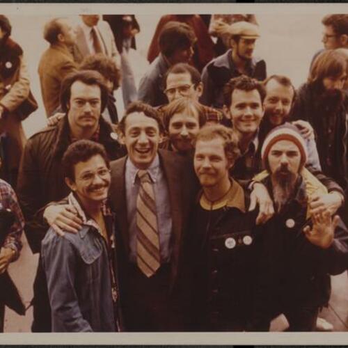 Harvey Milk with supporters on inauguration day