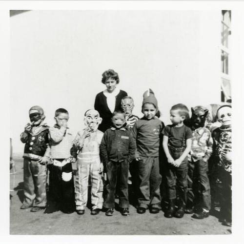 [Le Conte School children dressed up for Halloween and teacher]