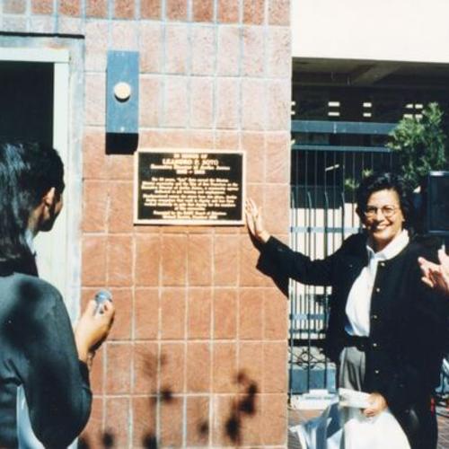 [Dedication of "Leandro P. Soto" plaza at a 16th and Mission BART Station with Board of Supervisors and Milton Marks.]