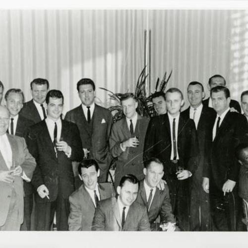 [Friends and employees from Hideaway Bar celebrating Bob's birthday in 1962]