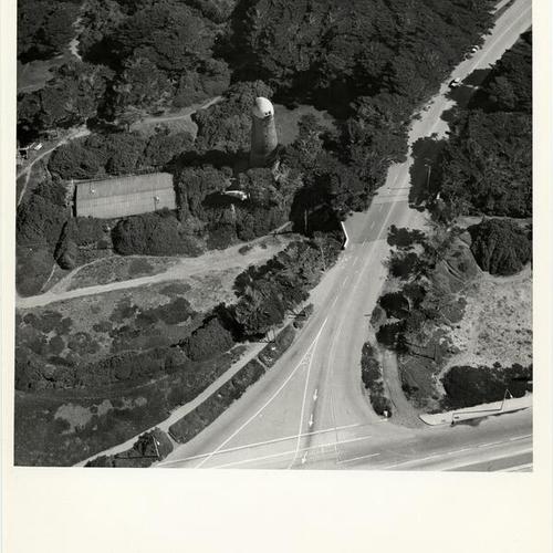 [Aerial view of windmill in Golden Gate Park]