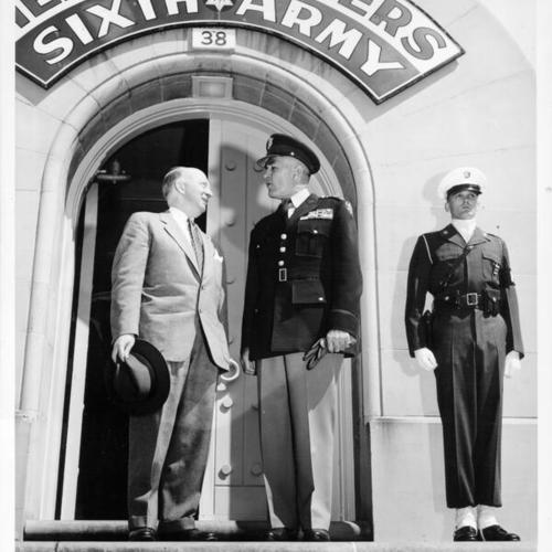 [Assistant Secretary of the Army George H. Roderick and Lt. General W. G. Wyman at Sixth Army Headquarters, Presidio of San Francisco]