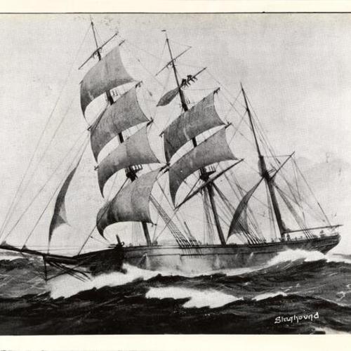 [Painting of sailing ship "Staghound"]