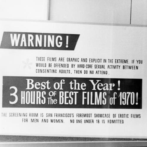 [Warning sign in front of adult theater in San Francisco]