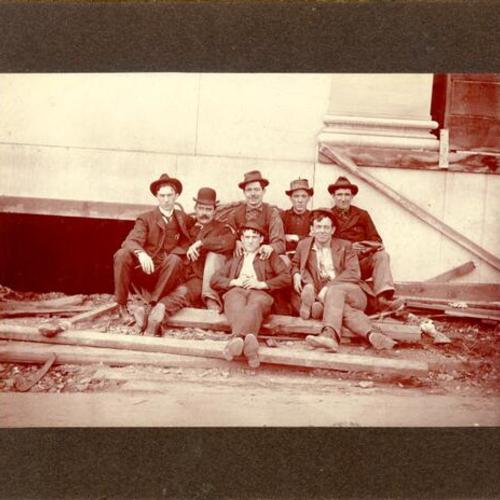 [Seven unidentified men outside the St. Francis Hotel]