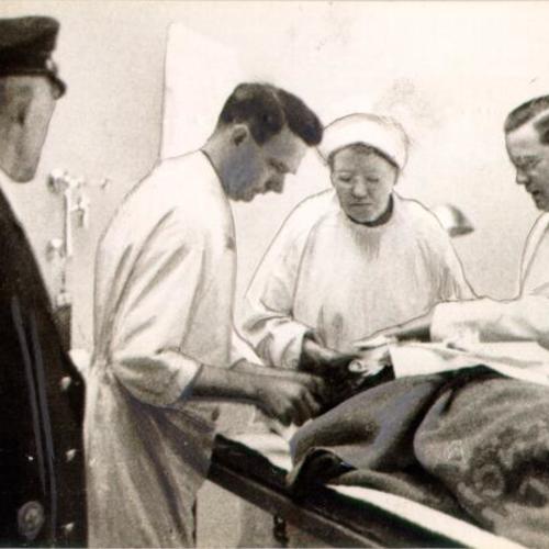 [Doctors operating on a patient at Central Emergency Hospital]