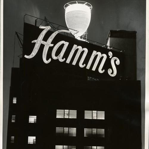 [Hamm's Beer sign at night]
