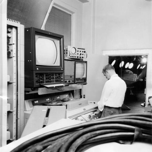 [Temporary television studio set up in a ward at San Francisco Hospital]