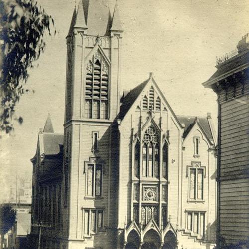 [Old First Presbyterian Church, southeast corner of Sacramento street & Van Ness. 1895.]