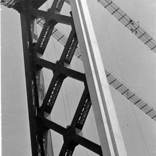[Close-up of one suspension tower of Bay Bridge]