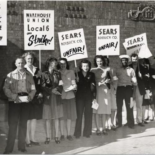 [Members of C. I. O. Warehouse Local 6 picketing Sears Roebuck Company's retail store at Mission and Army streets]