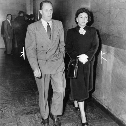 [Harry Bridges and his wife arrive for a session in federal court]