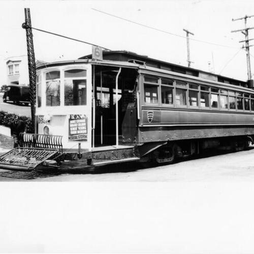 [Market Street railroad 6 line streetcar at 9th Avenue and Pacheco]