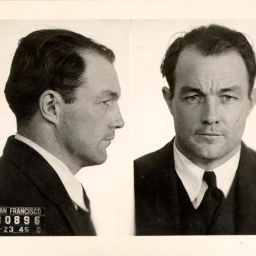 [Mug shot of Miran Thompson, Alcatraz Prison convict who was placed in solitary confinement for his part in a 3 day revolt in May, 1946]