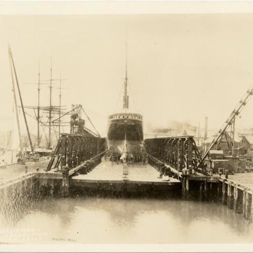 [Pacific mail steamship "Colon" in dry dock]