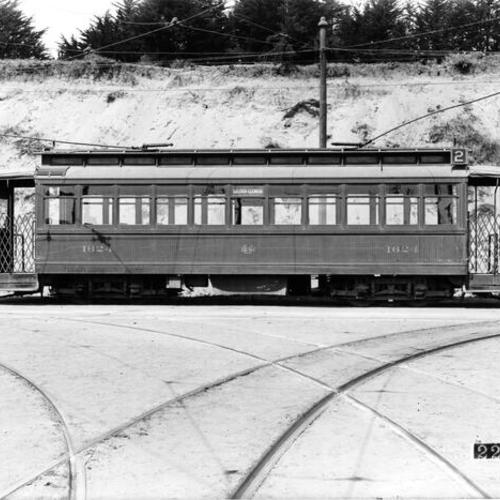 [United Railroad streetcar number 1624 at 33rd Avenue and California Street]