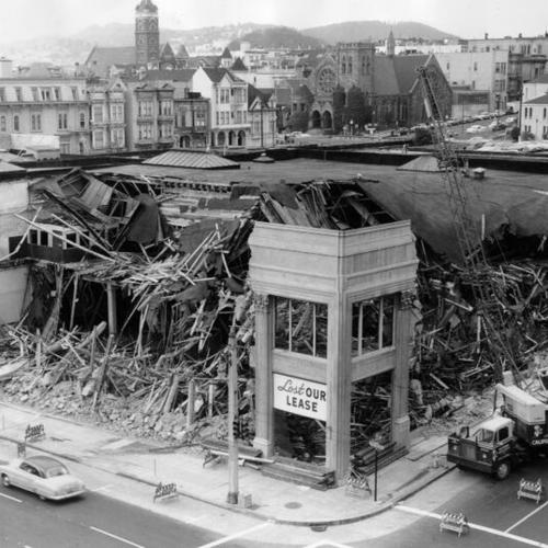 [Building at Van Ness Avenue and Post Street being torn down to make way for the Jack Tar Hotel]