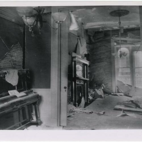 Interior view of damage to home after the 1906 earthquake and fire