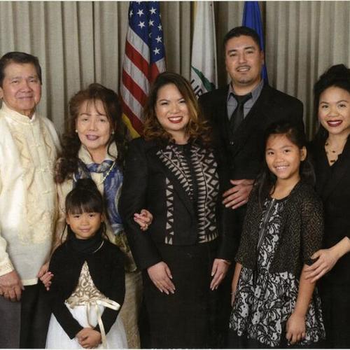 [Juslyn with her family during induction as the first Filipina council woman and Vice Mayor in Daly City]