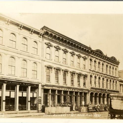[View of Battery Street between Bush and Pine, 1880]