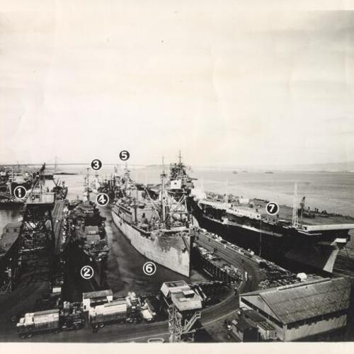[Ships being repaired at the San Francisco shipyard of the Bethlehem Steel Company]