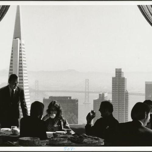 [People dining in the Crown Room at the Fairmont Hotel]