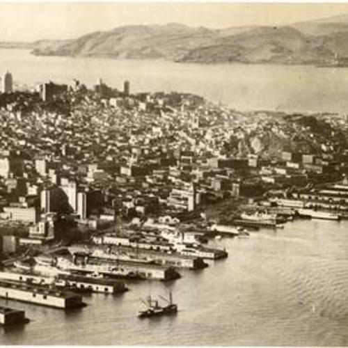 [Aerial view of the waterfront looking northwest]