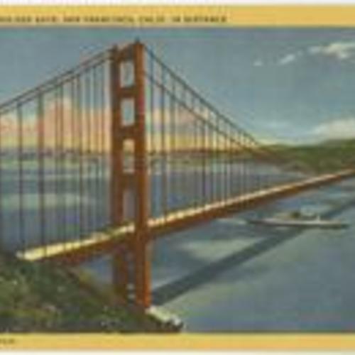 [Bridging the Golden Gate, San Francisco, Calif. in the Distance]