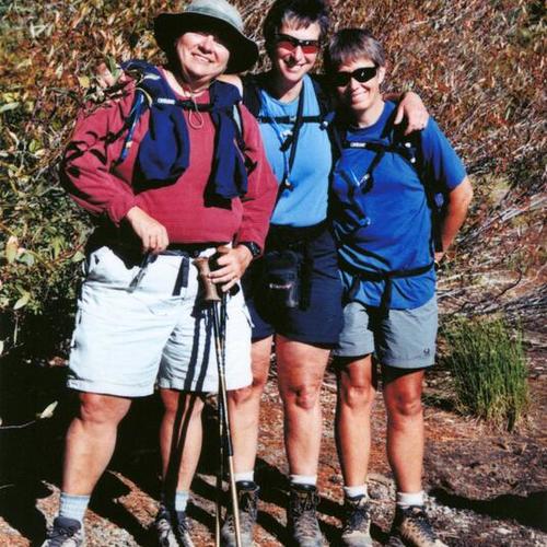 [Evelyn, Meri and Kathy hiking in Tahoe National Forest]