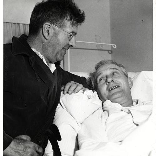 [Unnamed Engineer and Captain Olof W. Eckstrom of tanker Montebello in hospital]
