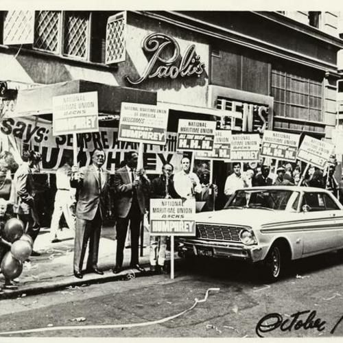 [Members of the National Maritime Union holding signs in support of Hubert Humphrey]