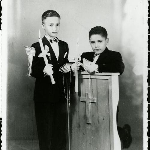[Oscar's first communion, in Guatemala, next to his cousin]