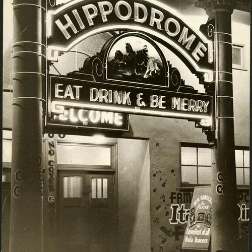 [Entrance to the Hippodrome nightclub]