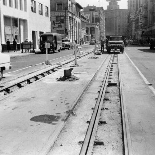 [Track reconstruction, view east on California Street, west of Front]