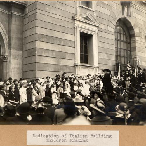 [Children singing at dedication of Italian building]