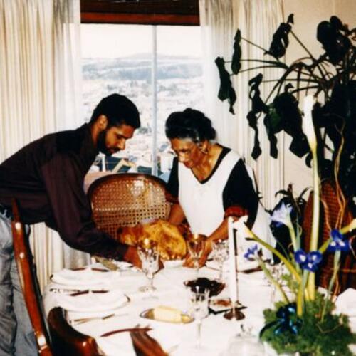 [Ernestine and her son Michael during Thanksgiving]