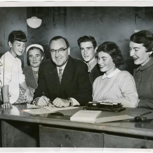 [Edmund G. Brown posing with his family as he files his declaration of candidacy for re-election]