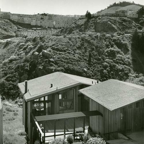 [House in Diamond Heights, hills with houses behind]