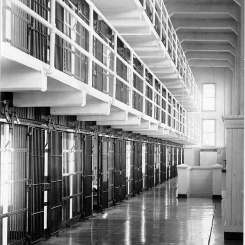 [Two tiers of disciplinary cells at Alcatraz Island prison]