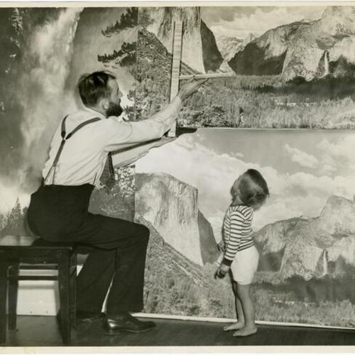 [Ansel Adams with son Michael view pictures of Yosemite Valley]