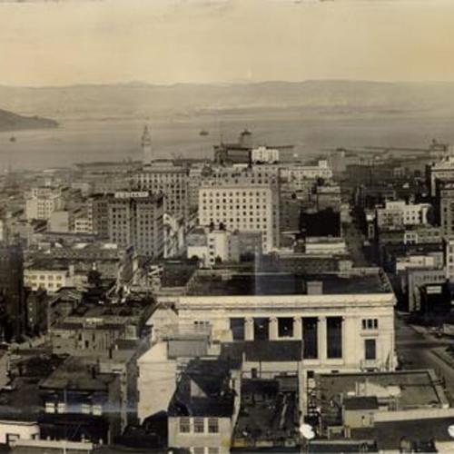 [View of wharf area, Ferry building and Yerba Buena Island]