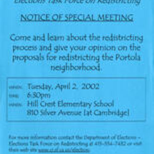 Department of Elections Elections Task Force on Redistricting flyer