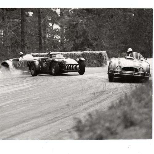 [Drivers rounding turn in Guardsmen Sports Car Road Races at Golden Gate Park]