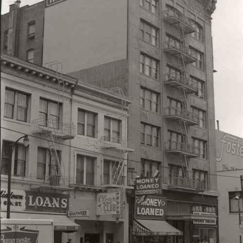 [Hillsdale Hotel, 51 6th Street, and neighboring Whitaker Hotel, Clover Club, and the Pacific Loan Company]