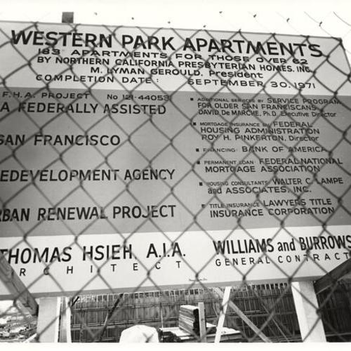 [Sign at Construction site of Western Park Apartments in the Western Addition district]
